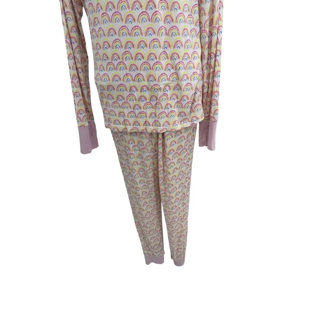 Little Sleepies Pastel Rainbows Bamboo Two Piece Pajama Set Pink Women's Large
